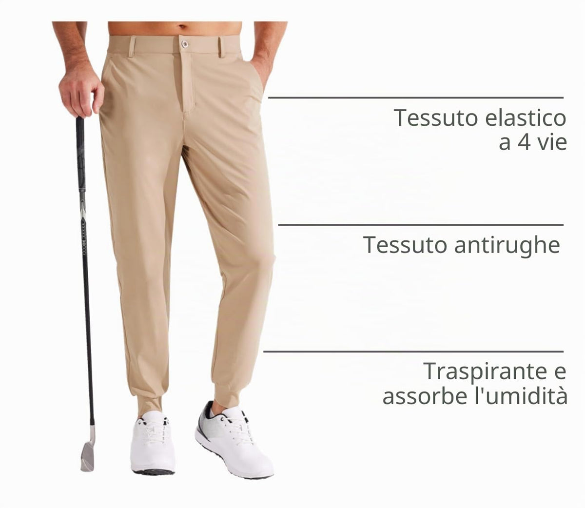 Pantaloni da Golf da Uomo Elasticizzati Slim Fit