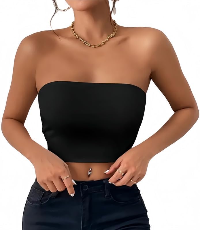 Crop top a tubo donna senza spalline