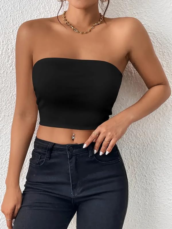 Crop top a tubo donna senza spalline