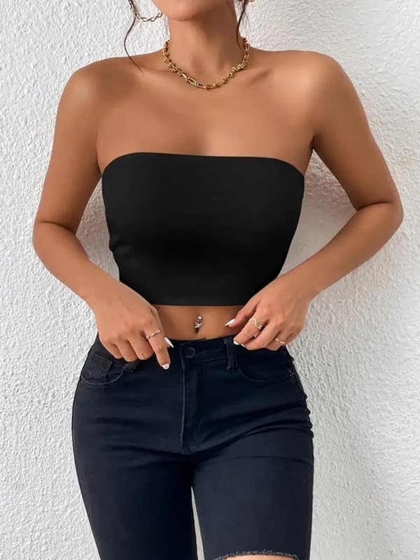 Crop top a tubo donna senza spalline