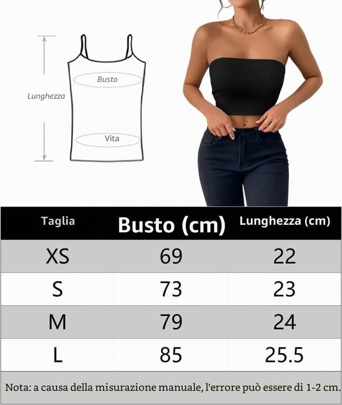 Crop top a tubo donna senza spalline
