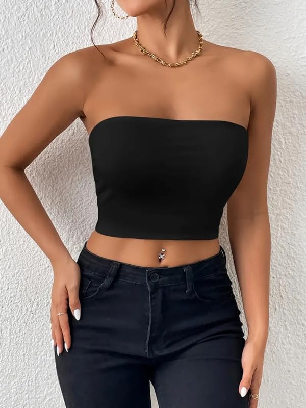 Crop top a tubo donna senza spalline