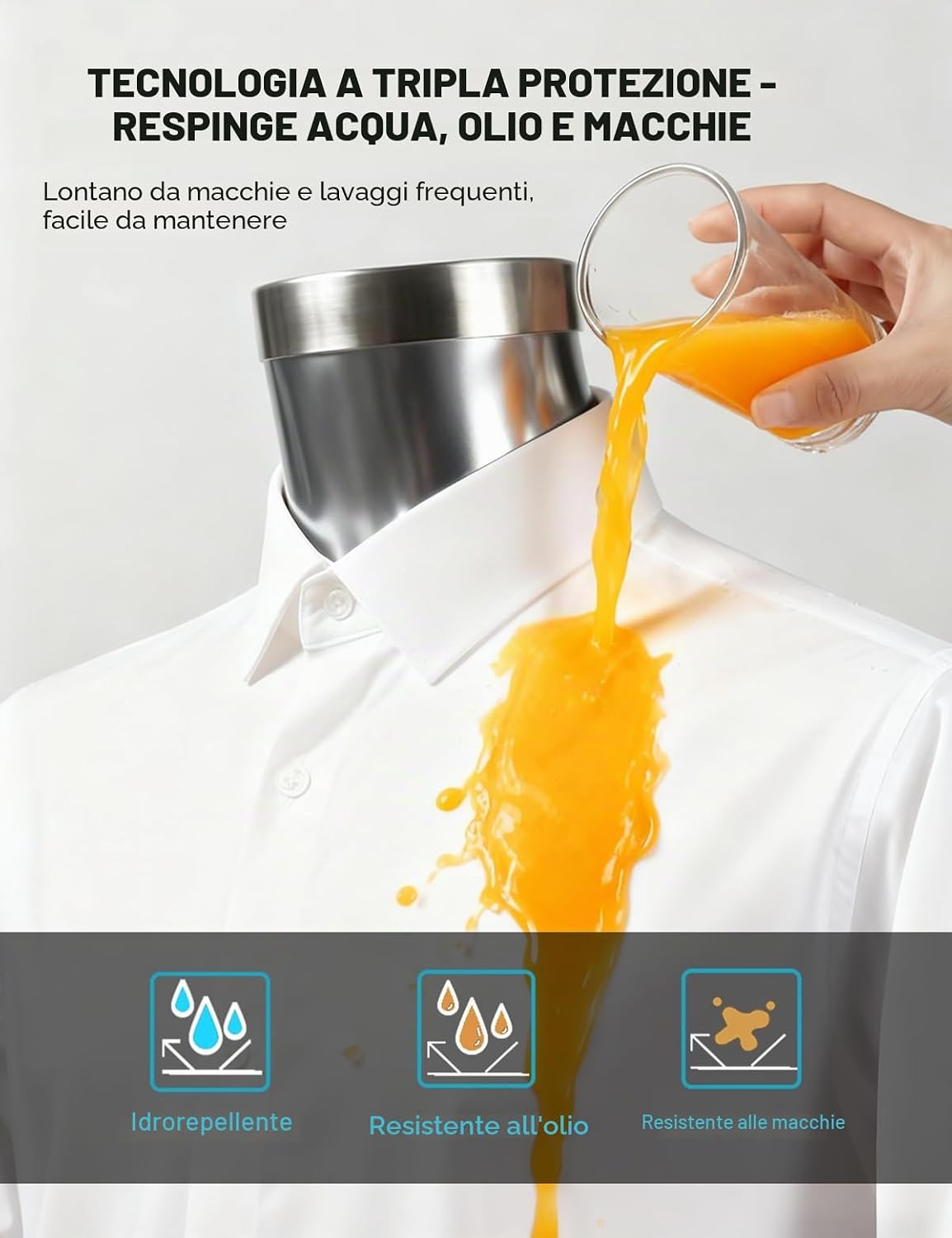 Camicia uomo manica lunga idrorepellente e antimacchia