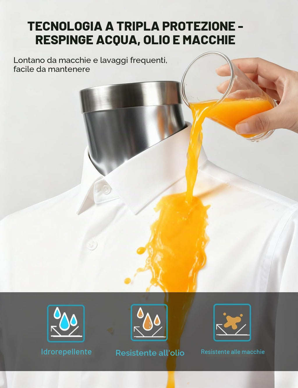 Camicia uomo manica lunga idrorepellente e antimacchia