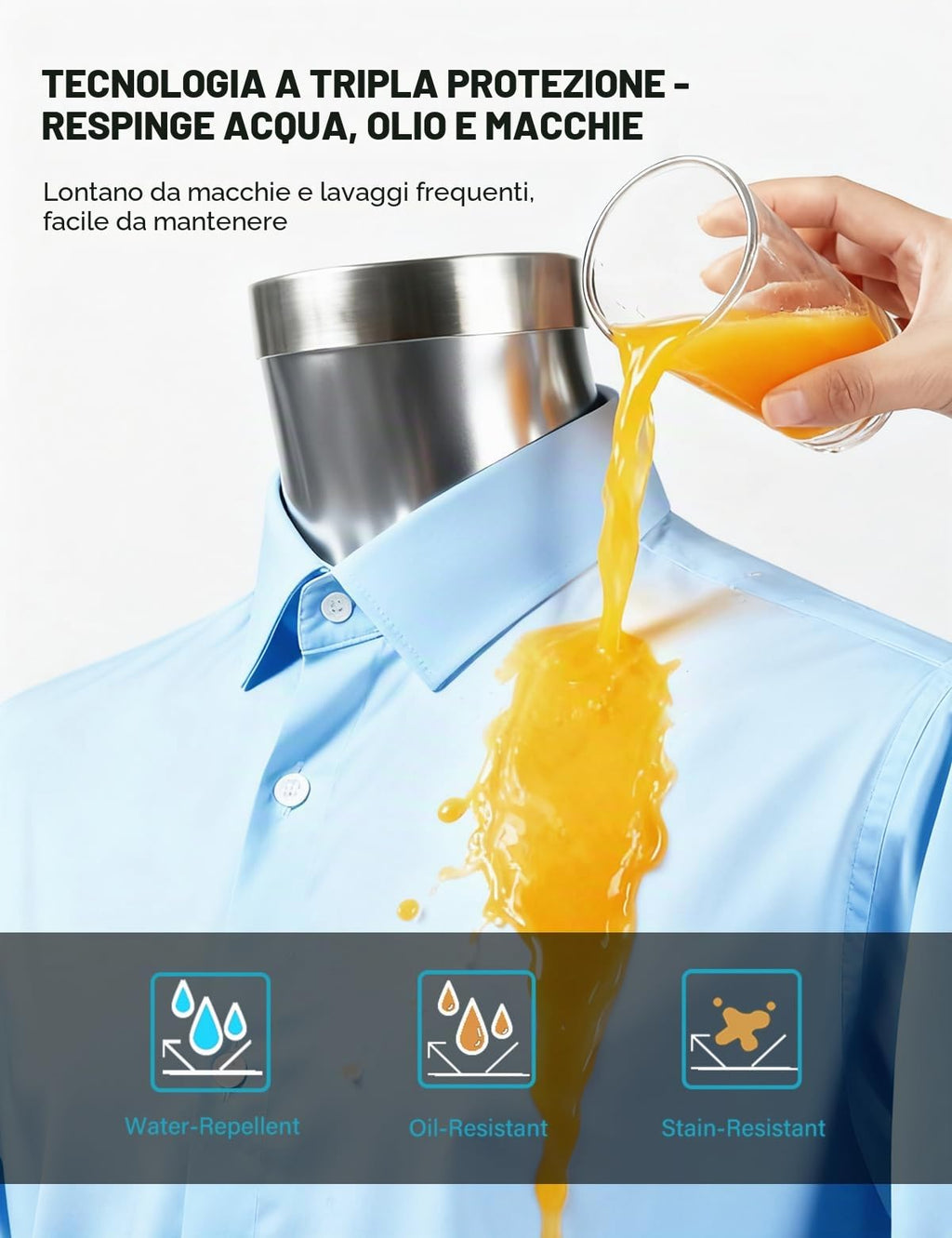 Camicia uomo manica lunga idrorepellente e antimacchia
